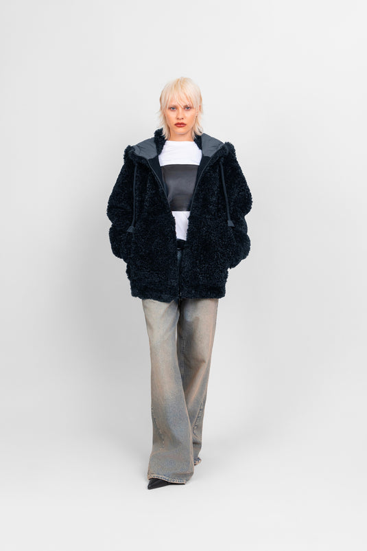 Faux Fur Bomber in Storm