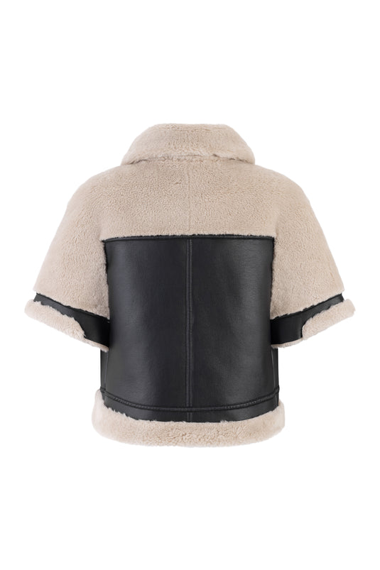 Aviator Inspired Cape in Black/Biscuit