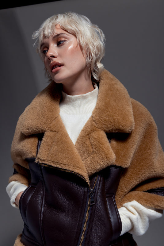 Aviator Inspired Cape in Choc/Caramel