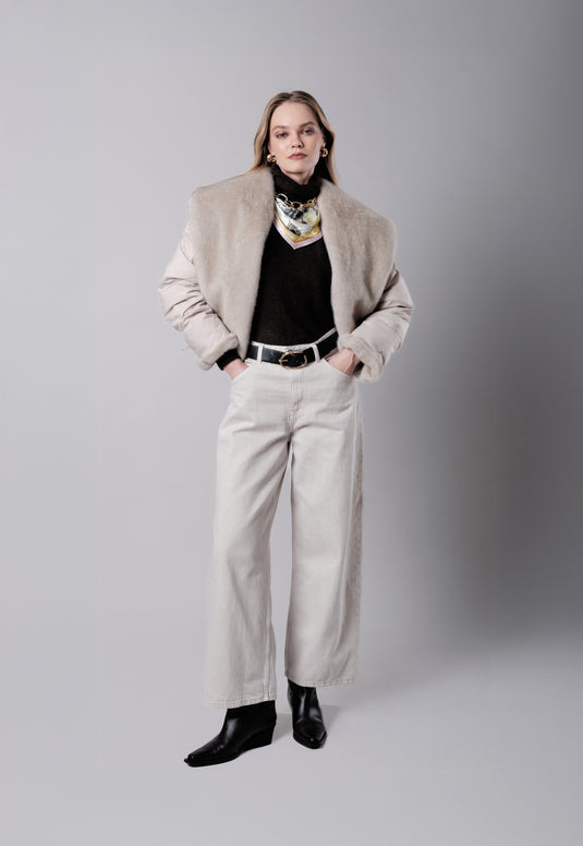 Asymmetric Puffer Jacket in Cream