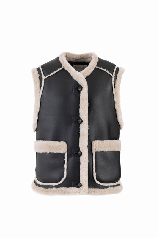 Gilet in Black/Biscuit