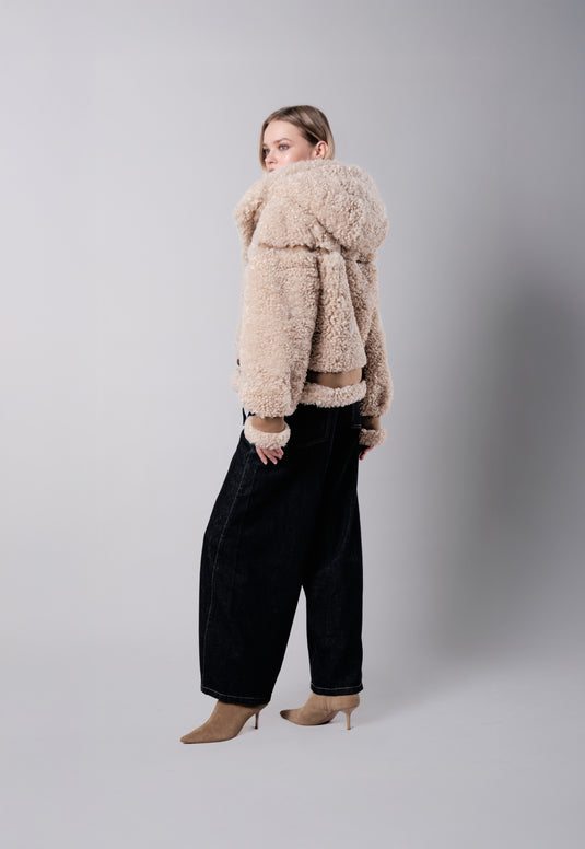 Detachable Hood Duffle Jacket in Caramel/Cream