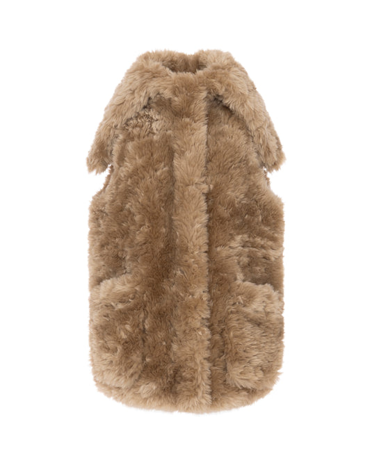 Alpaca Bonded Fur Gilet Parka in Caramel