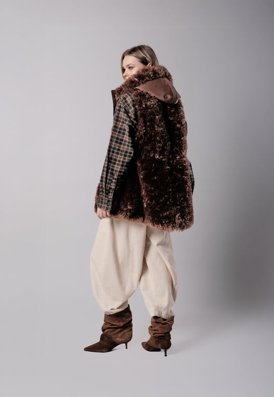 Alpaca Bonded Fur Gilet Parka in Choc