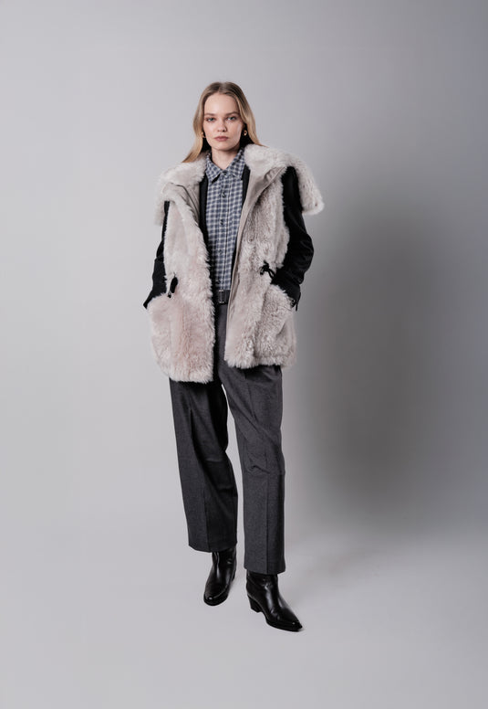 Alpaca Bonded Fur Gilet Parka in Frost
