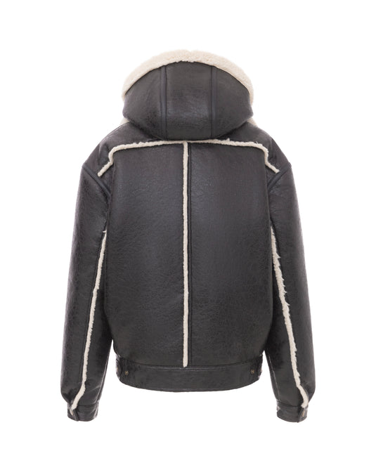 Hooded Aviator in Dark Brown/Cream