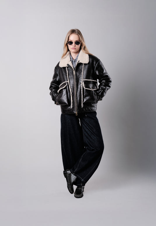 Hooded Aviator in Dark Brown/Cream