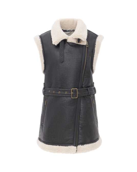 Aviator A-Line Gilet in Dark Brown/Cream