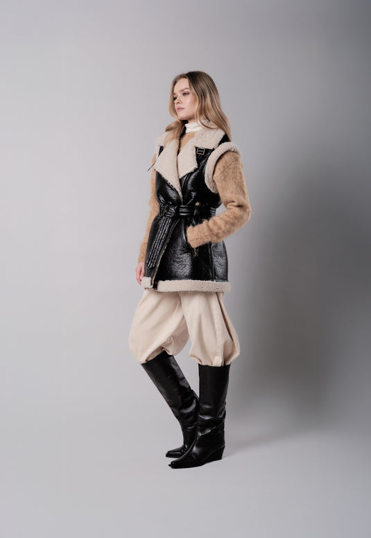 Aviator A-Line Gilet in Dark Brown/Cream