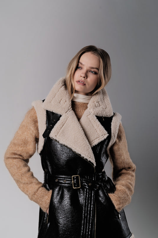 Aviator A-Line Gilet in Dark Brown/Cream