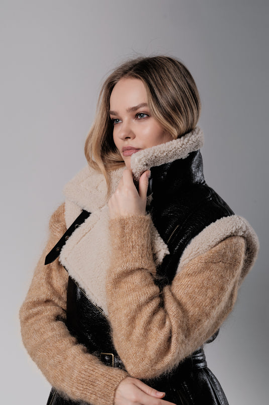 Aviator A-Line Gilet in Dark Brown/Cream