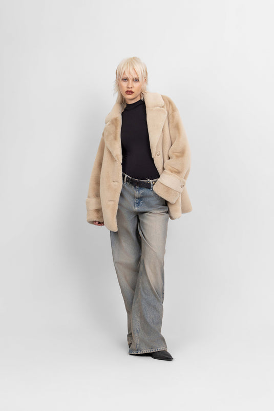 Faux Fur Coat in Biscuit