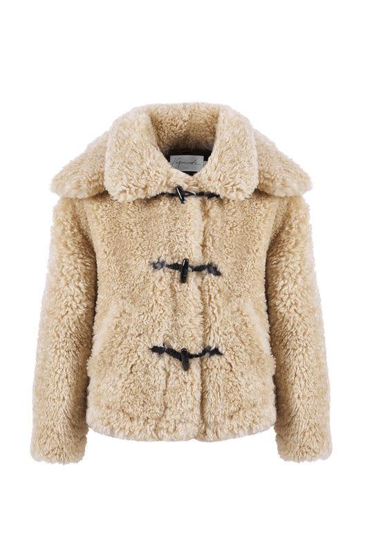 Faux Fur Duffle Coat in Biscuit