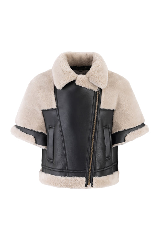 Aviator Inspired Cape in Black/Biscuit