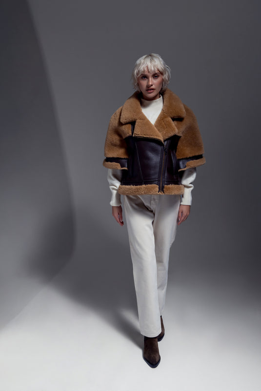 Aviator Inspired Cape in Choc/Caramel