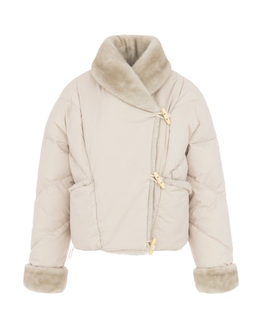 Asymmetric Puffer Jacket in Cream