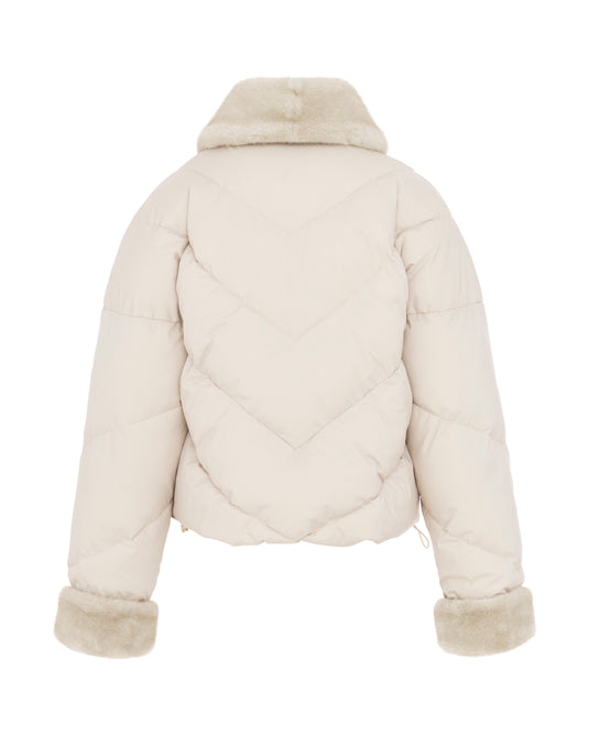 Asymmetric Puffer Jacket in Cream