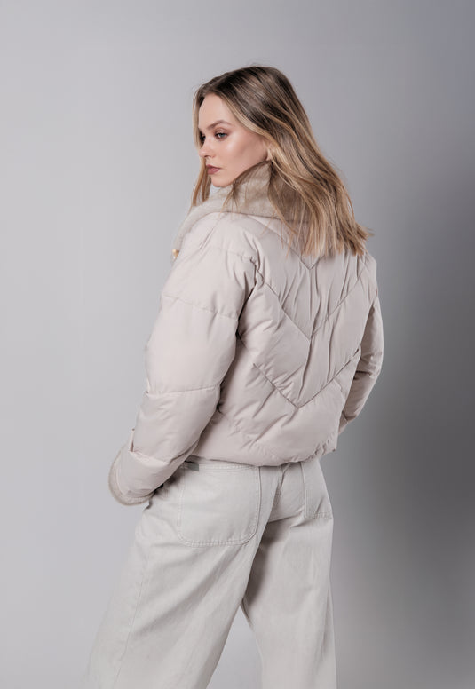 Asymmetric Puffer Jacket in Cream