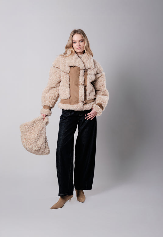 Detachable Hood Duffle Jacket in Caramel/Cream