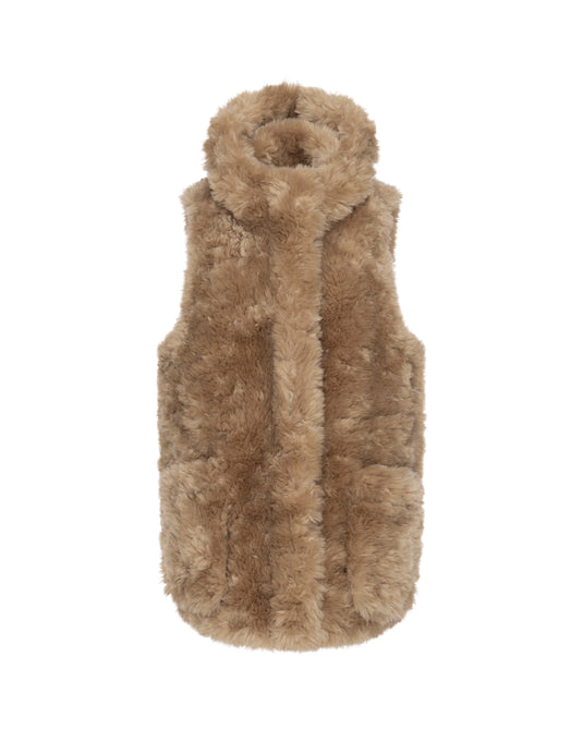 Alpaca Bonded Fur Gilet Parka in Caramel