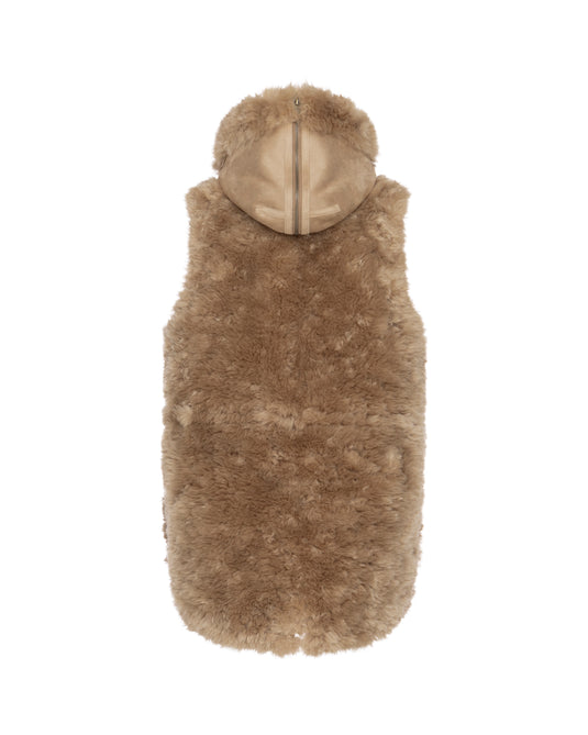 Alpaca Bonded Fur Gilet Parka in Caramel