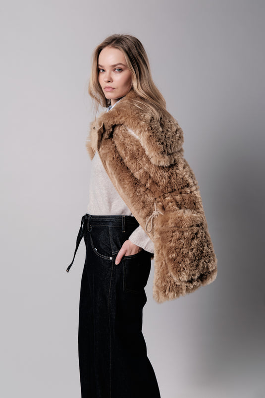 Alpaca Bonded Fur Gilet Parka in Caramel