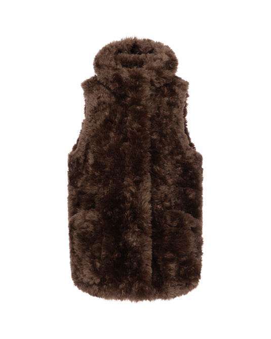 Alpaca Bonded Fur Gilet Parka in Choc