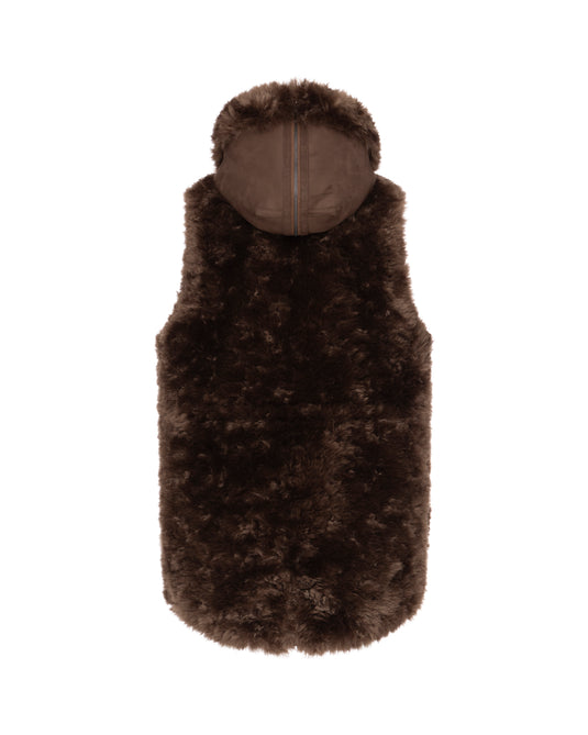 Alpaca Bonded Fur Gilet Parka in Choc