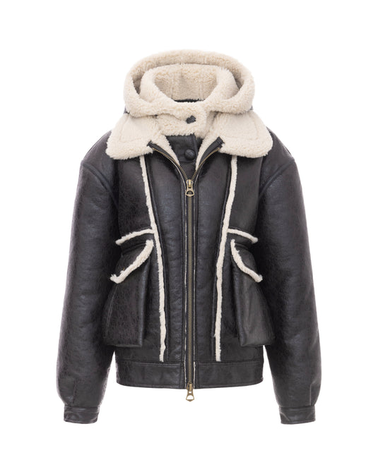 Hooded Aviator in Dark Brown/Cream