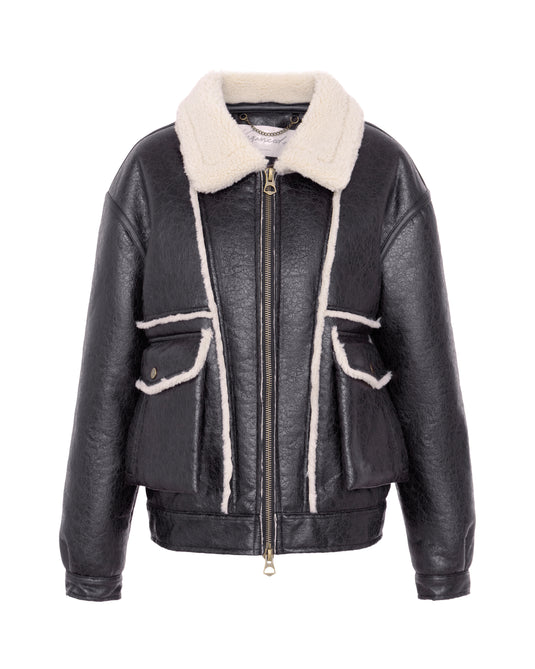 Hooded Aviator in Dark Brown/Cream
