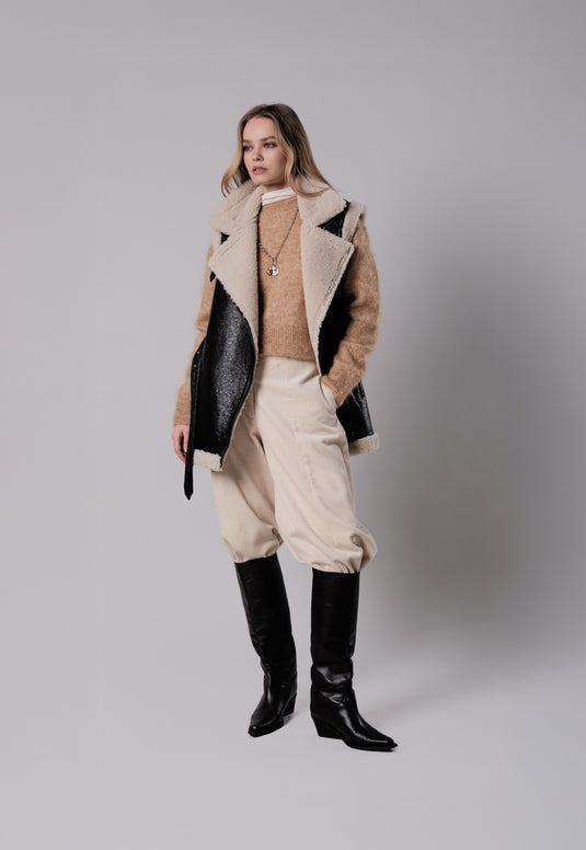 Aviator A-Line Gilet in Dark Brown/Cream